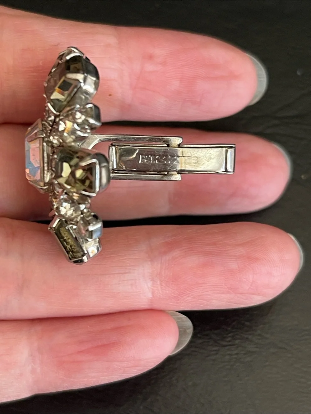 Vintage silver tone rhinestone cuff Links.